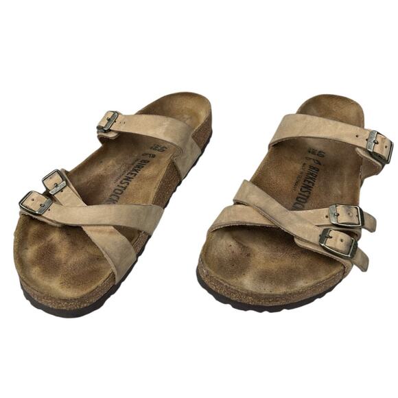 Birkenstock Unisex Franca Tan Leather Slip On Sandal Size 40 M 7 W 9 - Picture 6 of 10